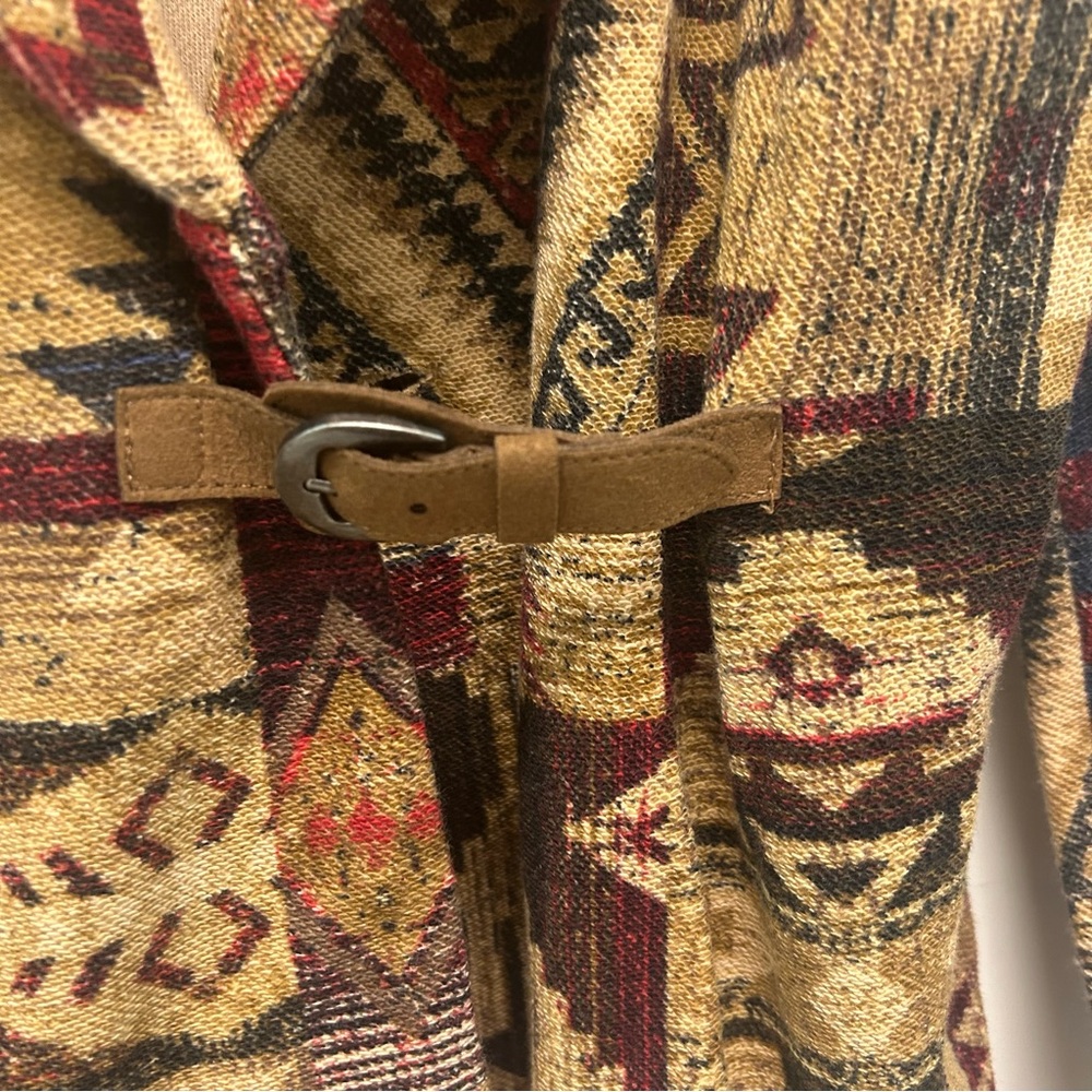 Lauren Ralph Lauren southwest Aztec print leather toggle blazer cardigan L - Picture 5 of 9